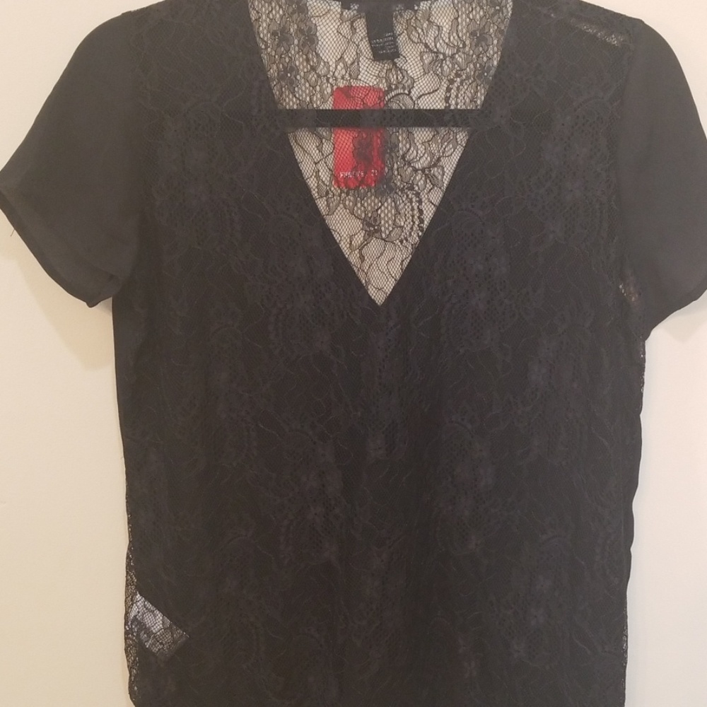 Forever 21 Black Sheer Lace Back Fairycore Whimsigoth Blouse Size S NWT